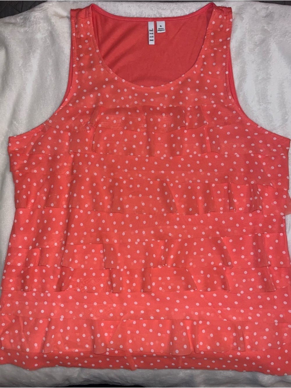 Elle Coral Polka Dot Ruffle Tank Top